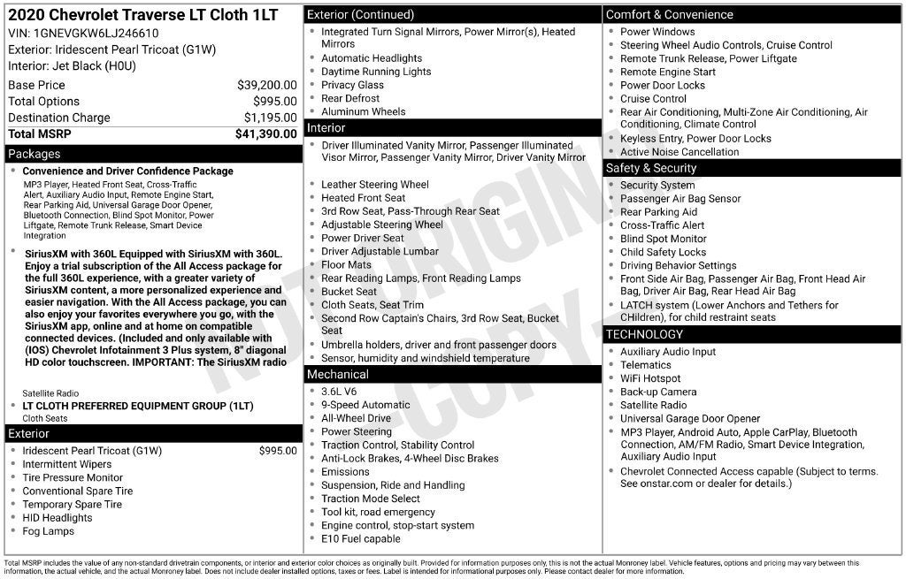 2020 Chevrolet Traverse LT Cloth