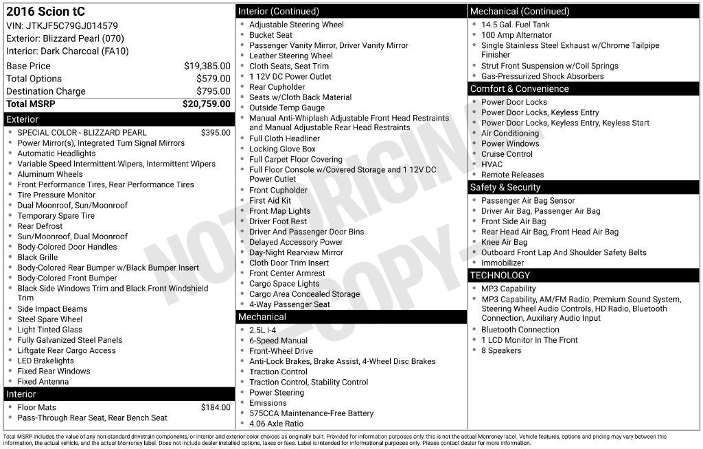 2016 Scion tC Base
