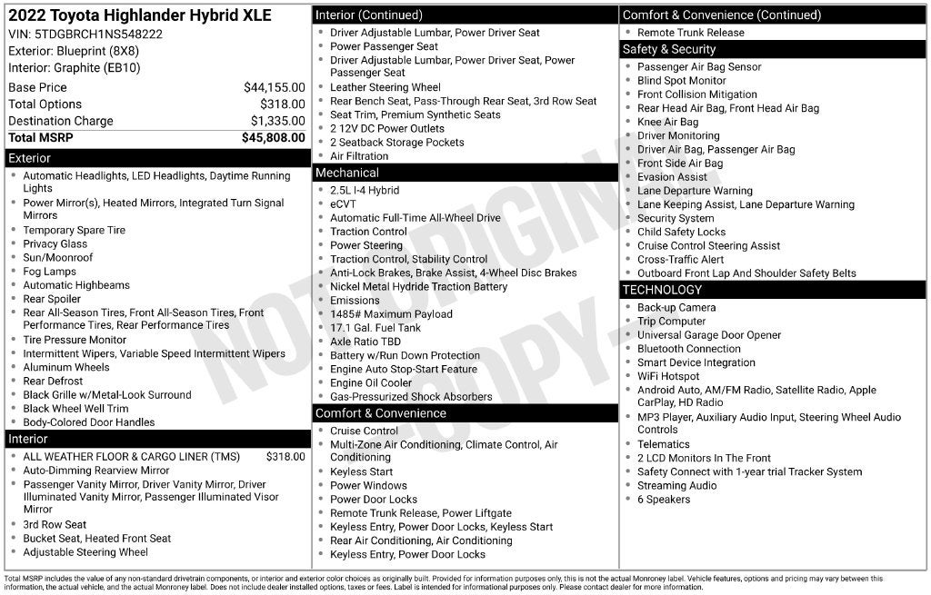 2022 Toyota Highlander Hybrid XLE