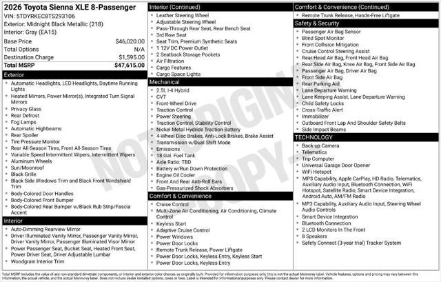 2026 Toyota Sienna XLE 8 Passenger