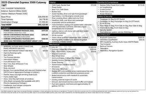 2025 Chevrolet Express Cutaway 3500 1WT